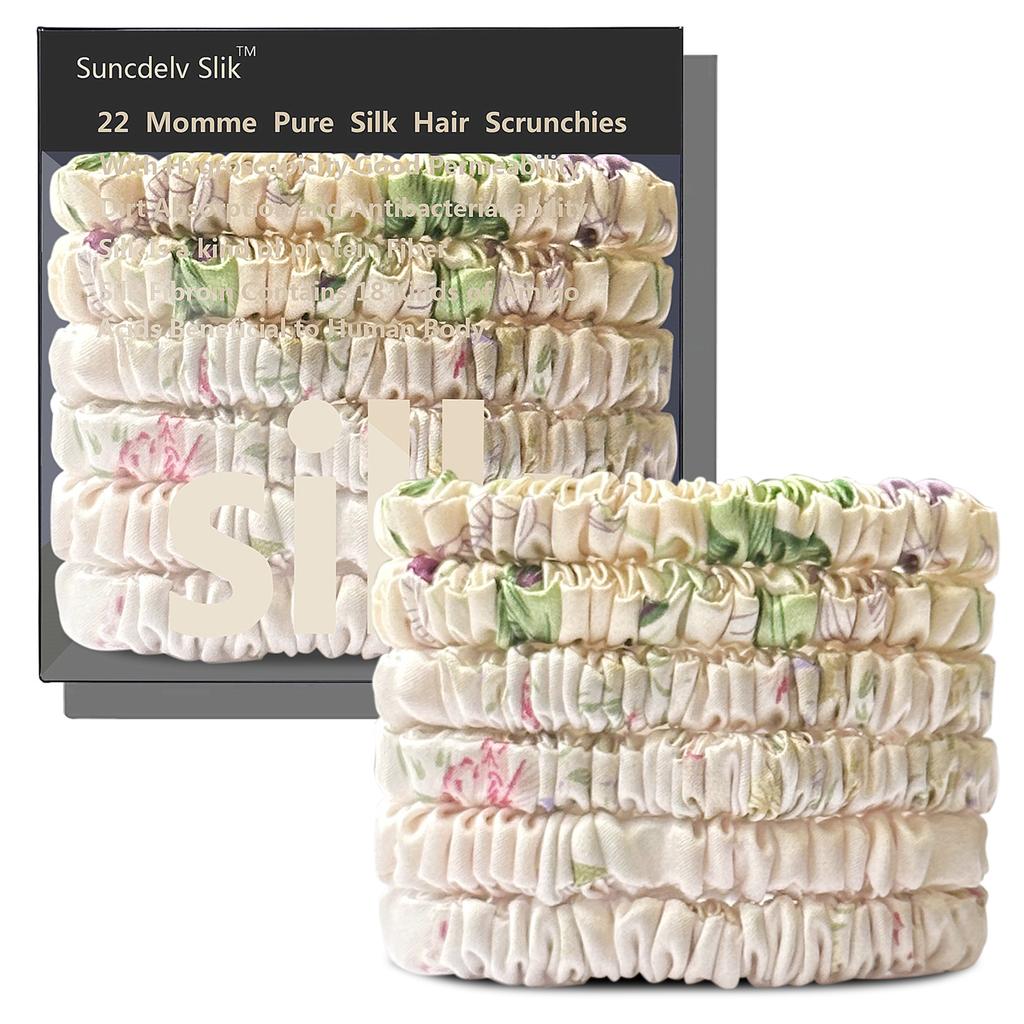 6PCS 100% Pure Mulberry Silk Hair Scrunchie Handmade Hairbands Women Girl Hair Accessories Pure Color Natural HairTies Box