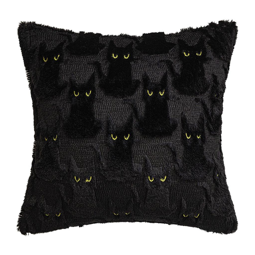 Black Cat Design Plush Pillowcase Soft Tufted Faux Fur Cushion Cover Halloween Home Decor For Spooky Theme Parties