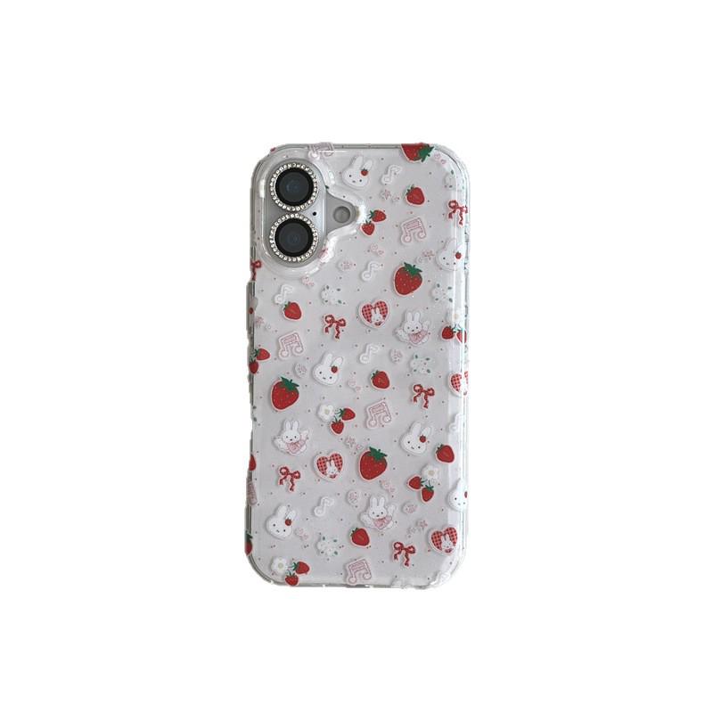 Музыкальный Чехол для iPhone с Кроликом и Клубникой для Моделей 17/16 Pro Max/15/14 - Новый Стильный Дизайн