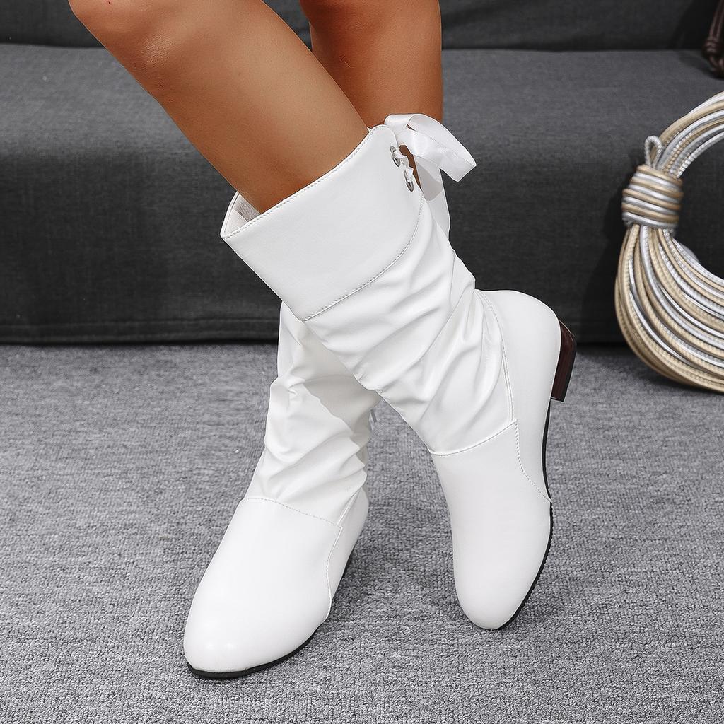 Women Fashion Elegant Comfortable Middle Calf Boots Women Designer Outdoor Back Lace Up Low Heels Winter Boots Shoes for Women