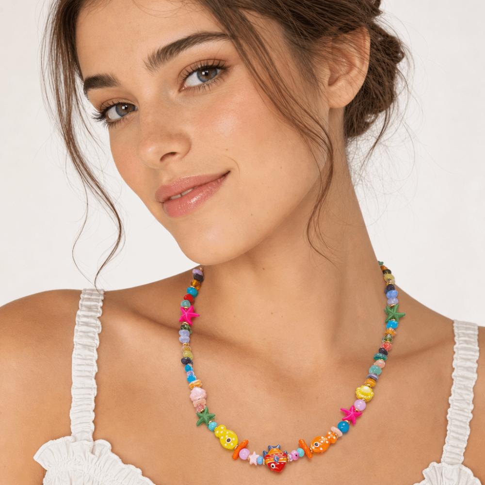 Resin Fish Charms Pendant Scallops Beaded Necklace Jewelry Colorful Fish Necklace  Women