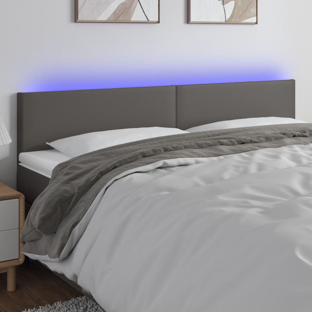 Vidaxl Zagłówek Do Łóżka Z Led, Szary, 160X5X78/88 Cm, Sztuczna Skóra