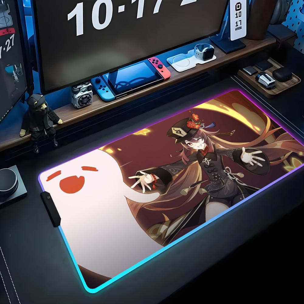 Hu tao Игровой коврик для мыши RGB Большой светодиодный коврик Настольный коврик для ПК Светящийся коврик для мыши Большие коврики для клавиатуры Настольный коврик с подсветкой