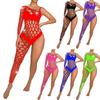 Womens Rhinestone Hollow-Out Jumpsuit Single Sleeve Bodysuit Sparkling One-Piece Lingerie Valentines Nightwear