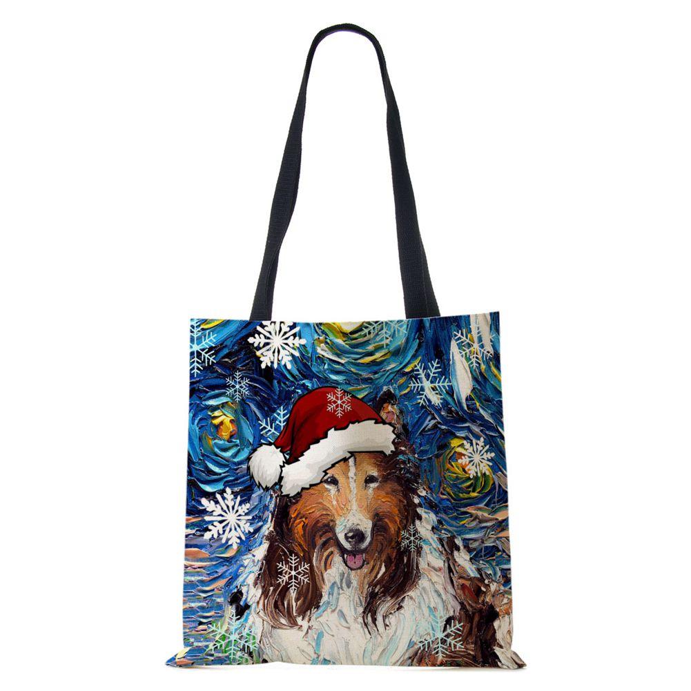 Рождественская холщовая сумка-шоппер для собак и кошек с принтом Харадзюку для женщин, многоразовая сумка через плечо, повседневная, большой вместимости, складная сумка-тоут CLE