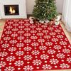 Christmas Large Area Rug Living Room Rug Machine Washable Rugs Low Pile Carpet Indoor Door Mat Red/White Non-Slip Snowflake Rug