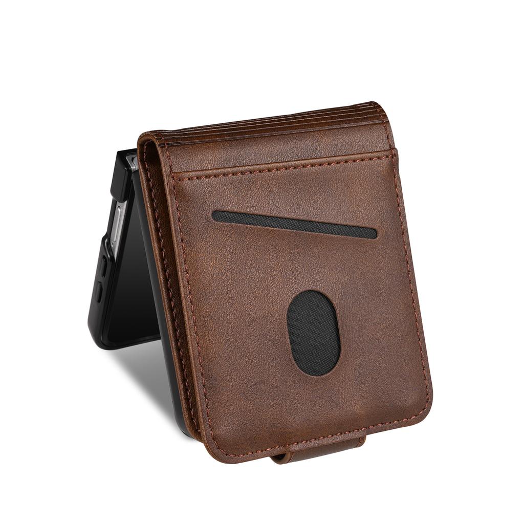 AZNS Чехол для Samsung Galaxy Z Flip7 5G с держателем для карт, текстура коровьей кожи, ПК + ПУ кожа, чехол для телефона