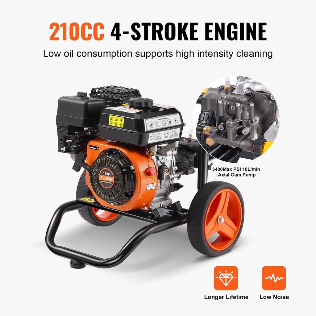 Gas Pressure Washer 3400 PSI 2.6 GPM with 5 Nozzle Set for Cars Vertical