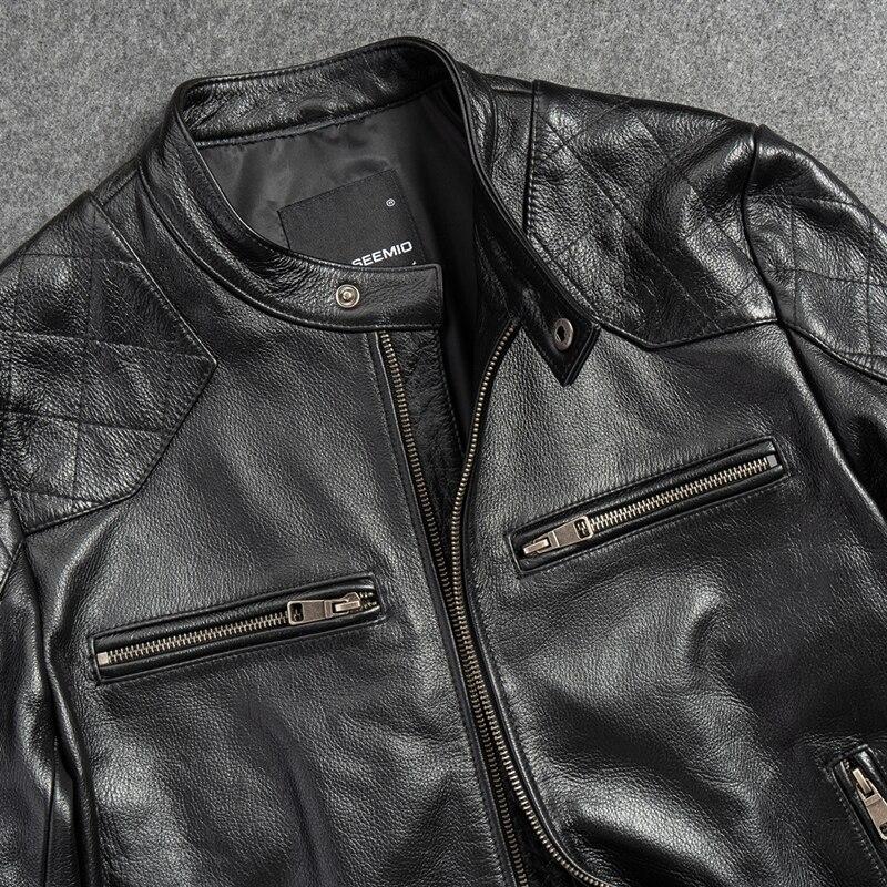 Gu .Semio, мужская одежда из натуральной кожи, мотоциклетная куртка из воловьей кожи, тонкий воротник-стойка, короткий дизайн, модный дизайн