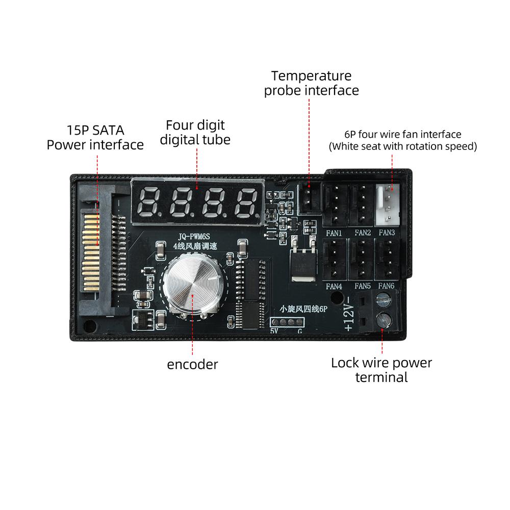 DC 12V 5A 6-канальный 4-проводной ШИМ-контроллер вентиляторов Питание SATA Цифровой дисплей Ручной и автоматический регулятор скорости С NTC-зондом