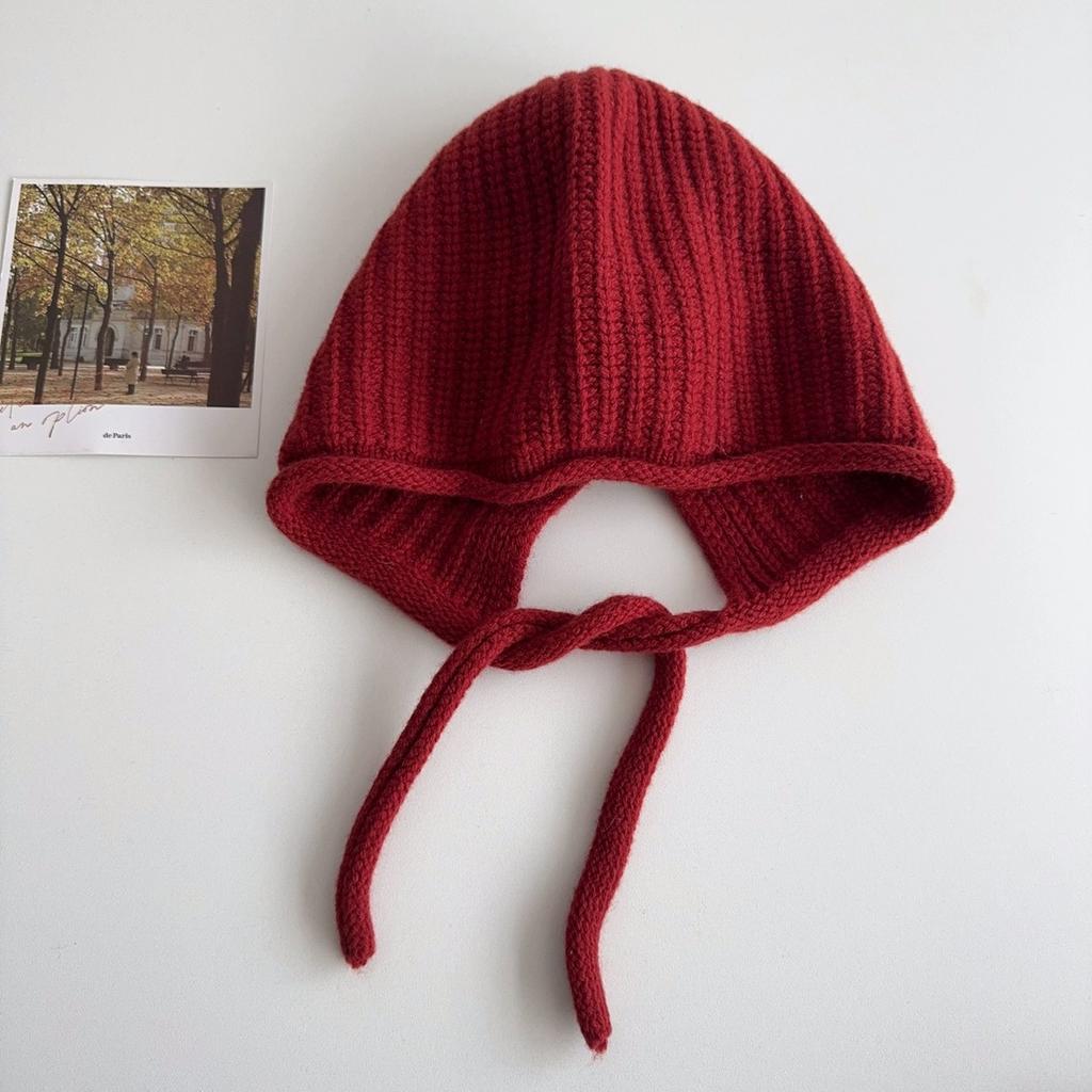 Шапка-балаклава из чистой шерсти Женская красная рождественская вязаная шапка с защитой ушей Маленькая теплая шапка, подчеркивающая лицо