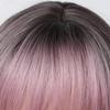 Purple Pink Ombre Black Short Straight Synthetic Wigs with Bangs Bob Wig for Women Daily Cosplay Party Heat Resistant Fake Hairs