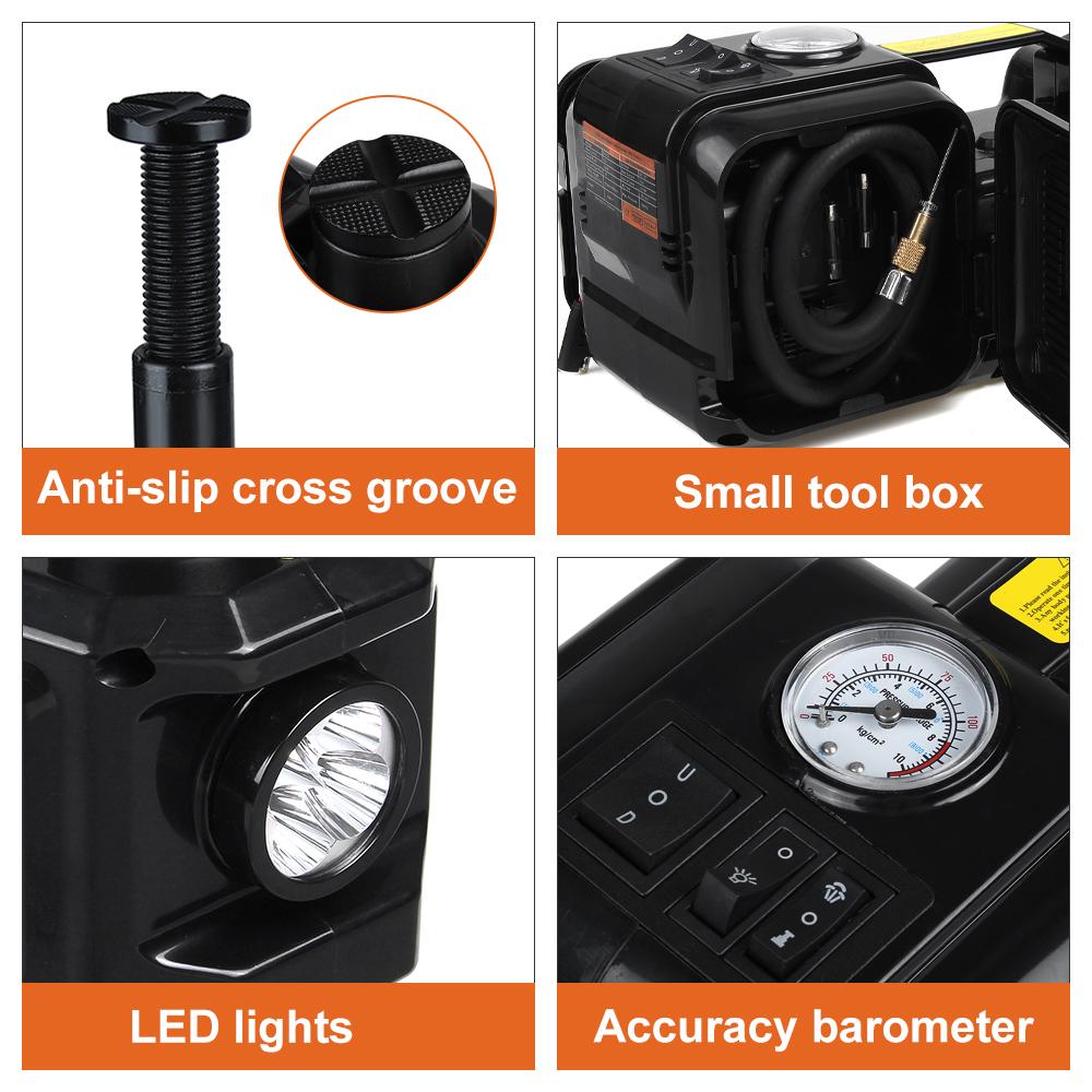 Автомобильный домкрат 5T Электрический гидравлический напольный домкрат Насос для накачивания шин Светодиодная подсветка Электрический ударный гайковерт Инструмент для ремонта автомобиля 45 см 3 в 1 150 Вт DC 12 В