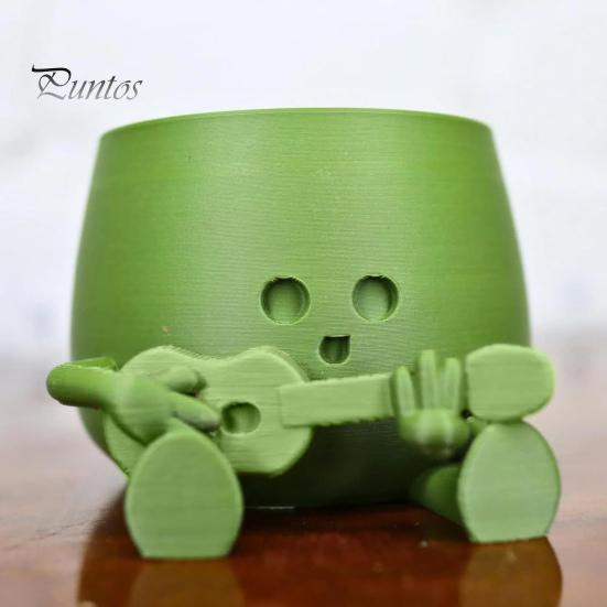 Счастливое лицо, горшок для цветов из смолы, гитара, приятель, сидящая мультяшная фигурка, суккулентный горшок для рабочего стола, кактусы, комнатные растения