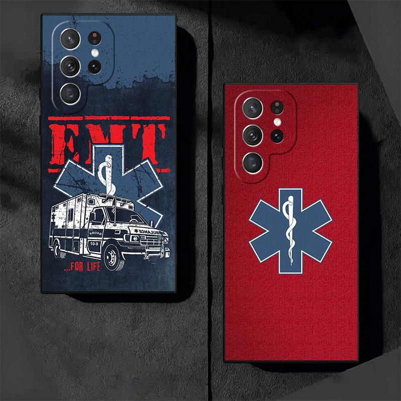 EMT EMS Ambulance Soft Phone Case for Samsung Galaxy S26 S25 Edge S24 Ultra S23 Plus S22 S21 FE S20 Black Cover Back Shell