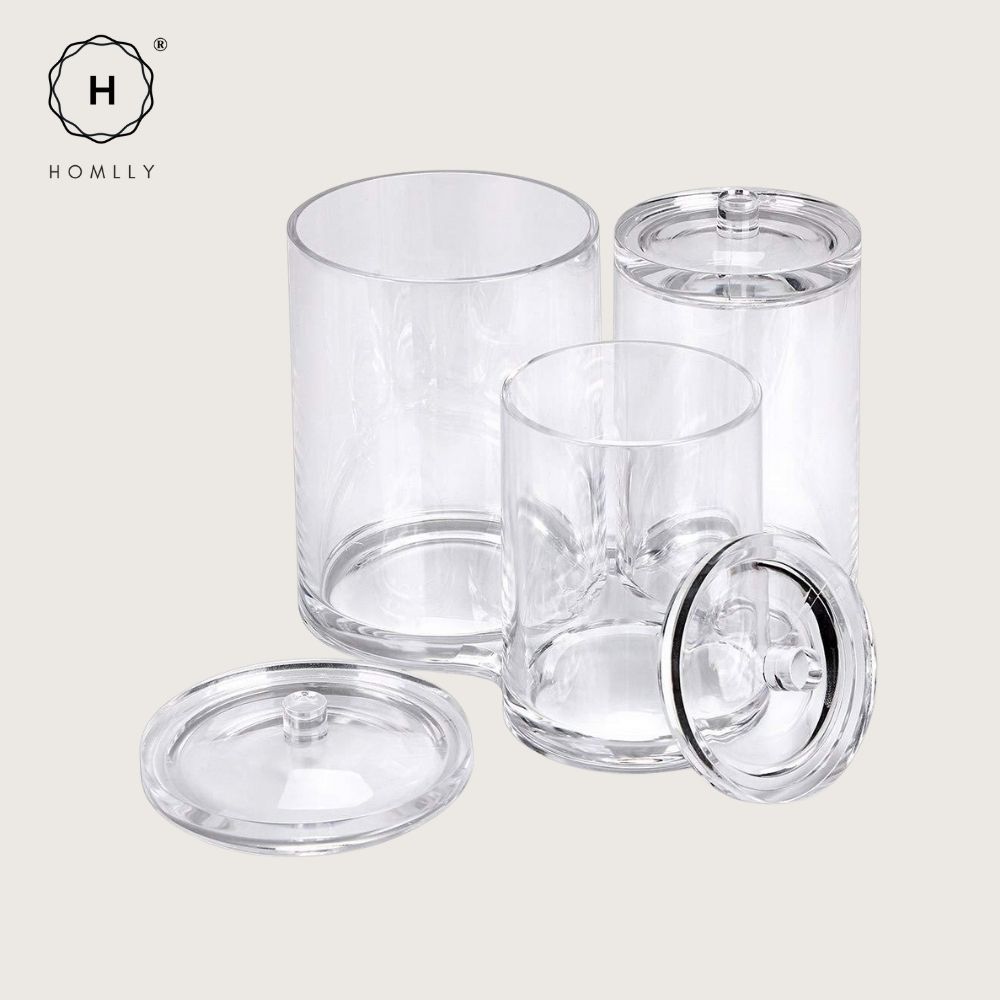 Homlly 3pc Acrylic Clear Cotton Ball and Swab Organizer
