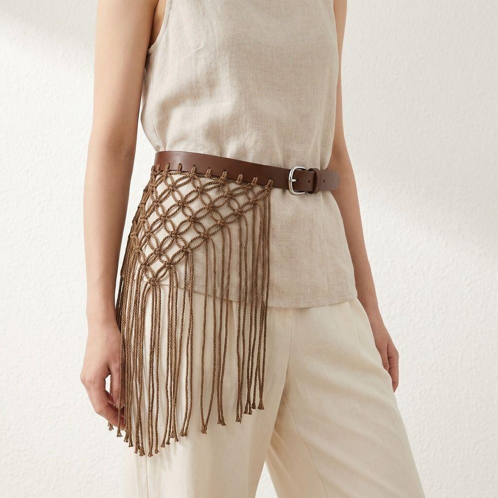 Retro Bohemian Style Belts Boho Woven Tassel Waistband Fashion Tassel Weave Belts Dress Decoration
