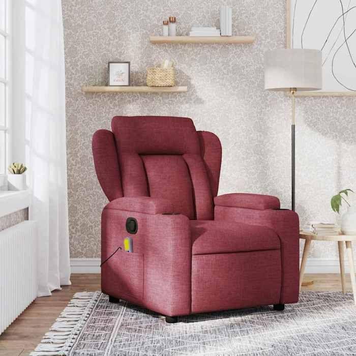 VidaXL Reclining Massage Armchair Bordeaux Red Fabric 372418