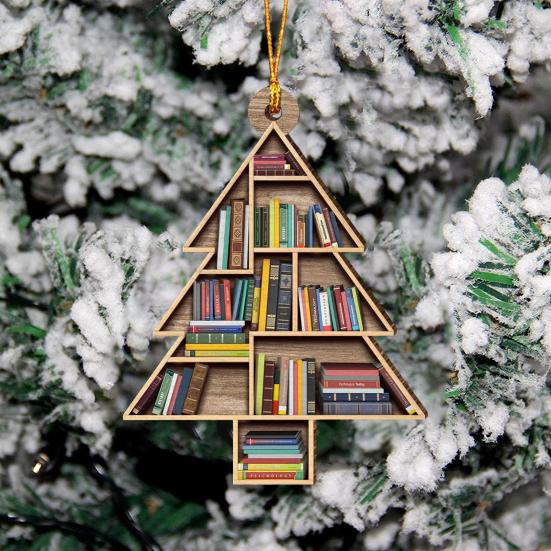 Книжная полка рождественские украшения 2D плоские акриловые книжный магазин украшение рождественская елка подвесное украшение для любителей книг подарки