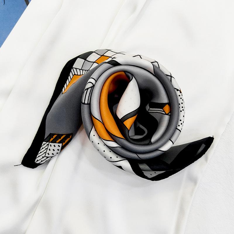 Spring and Autumn New 71 Square Scarf Fashion Summer Simulation Silk Plaid Square Scarf Simple and Light Simulation Silk Scarf Small Scarf