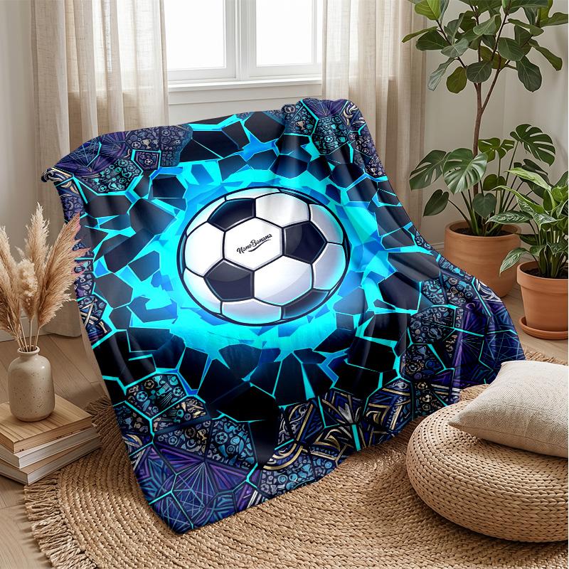 Soccer Ball Breaks Through Pattern Theme blanket Lightweight Warm Flannel Blanket Decorative Throw Blanket for Home Decoration