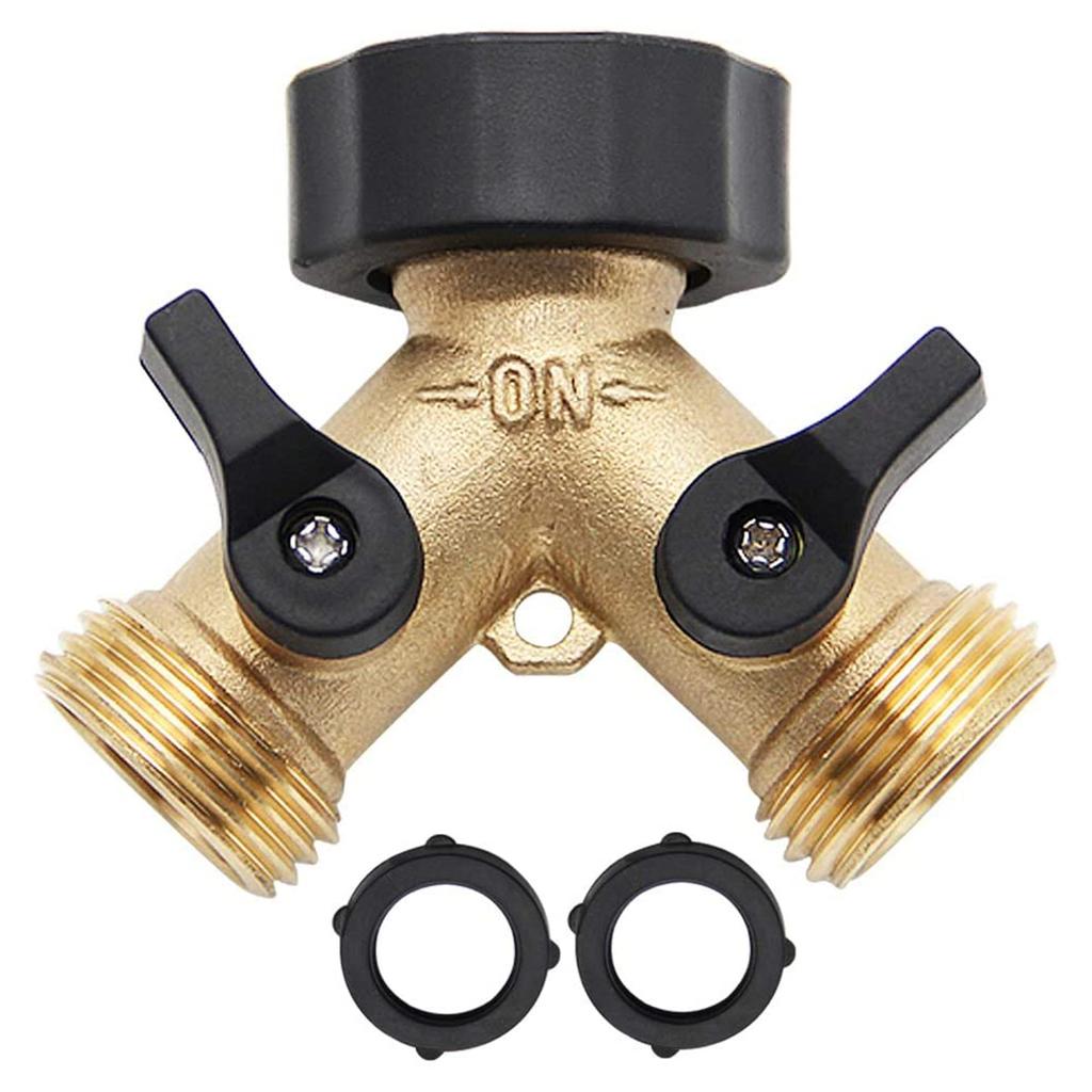 2-way Y-type Hose Splitter Garden Hose Distributor Brass Hose Tap Adapter with 2 Valves ADM