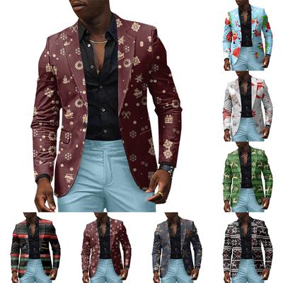 Унисекс Зимние рождественские принты Пиджаки Унисекс Повседневная мода Куртки на пуговицах