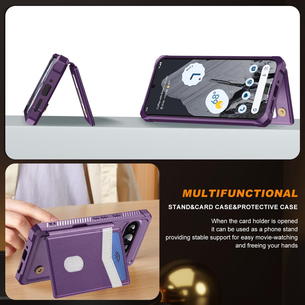For Google Pixel 10/Pixel 10 Pro Case RFID Blocking Card Slot Kickstand Leather + TPU Phone Cover