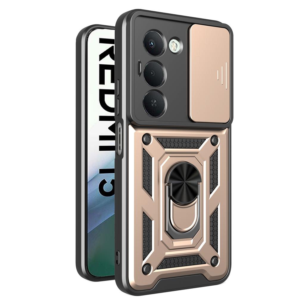 Для Xiaomi Redmi 15 4G (США) (171 мм) Чехол-подставка PC+TPU для телефона с выдвижной шторкой для камеры