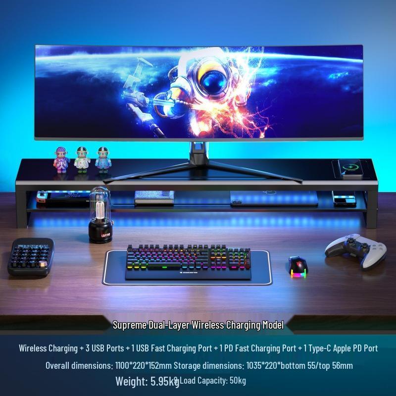 Gecko Double-Layer USB-C Monitor Riser with Expansion & Charging
