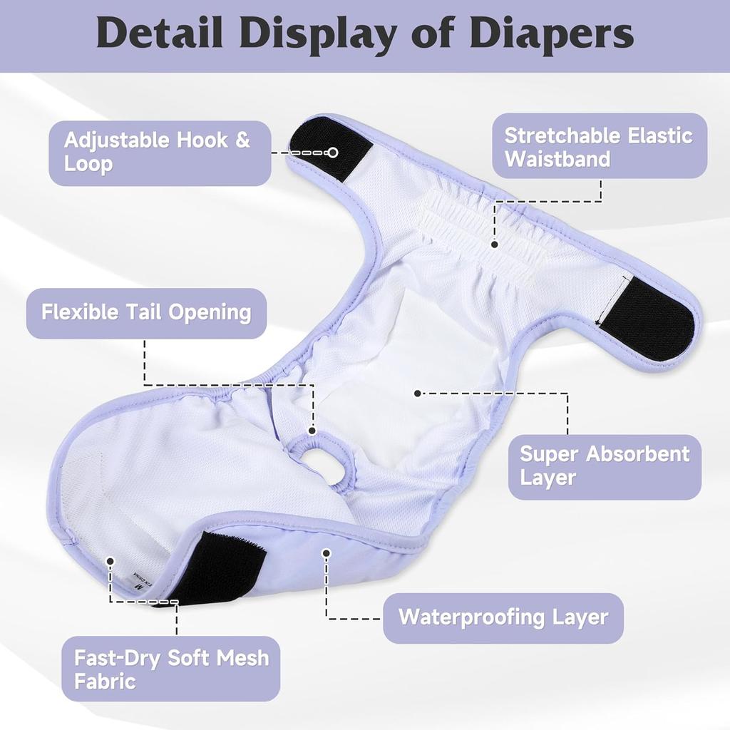 4 Pack Reble Female Dog Diaper, Highly Absorbent Doggie Diapers for Female Dogs, Dog Diaper Small, Yellow