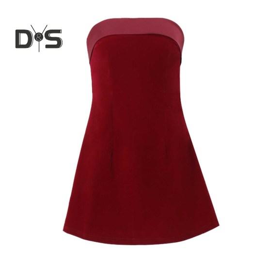 Women Evening Dress Off Shoulder Bandeau Backless Sleeveless Slim Waist A-line Mini Dress Prom Party Banquet Short Dress