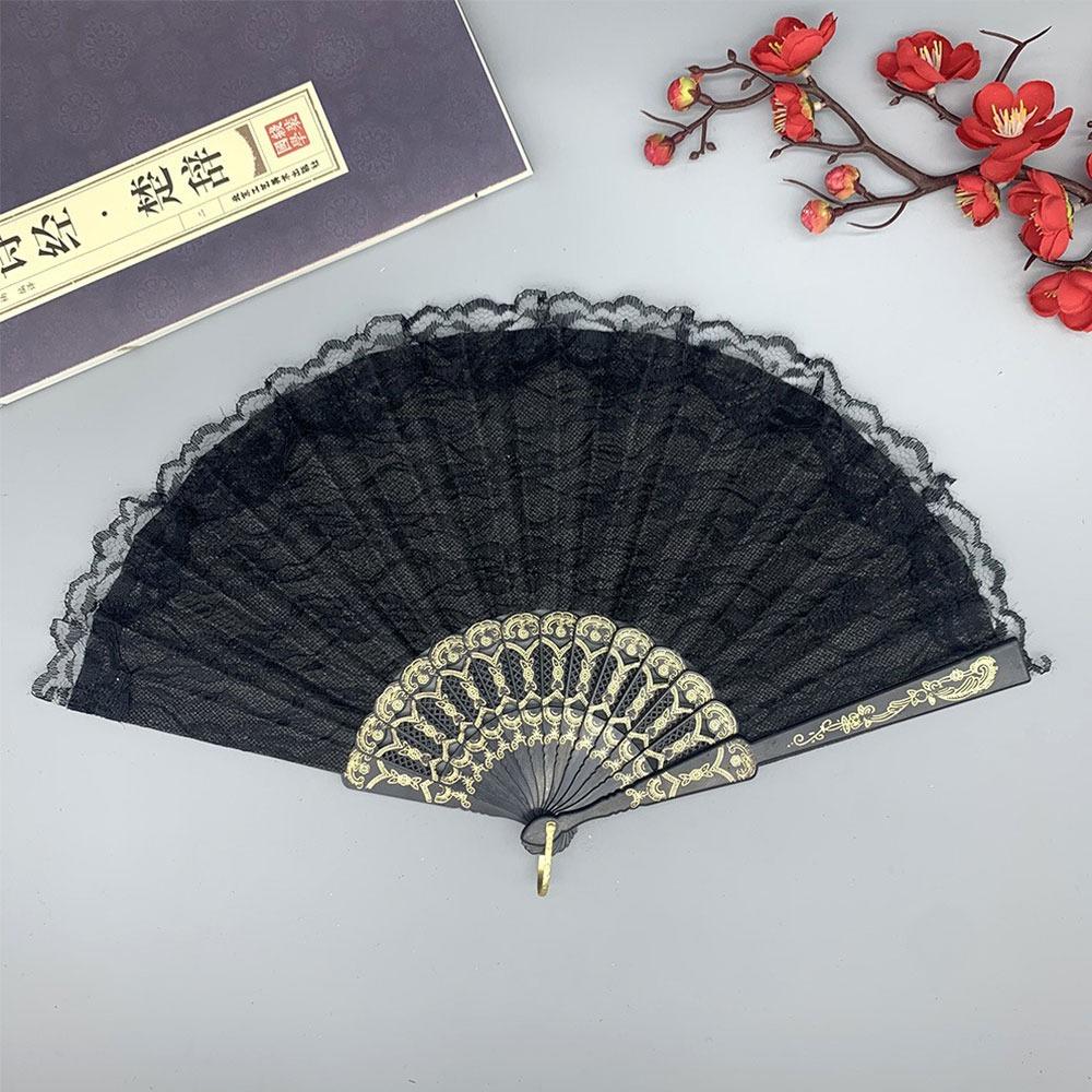 Floral Pattern Folding Fan Tassel Lace Fan Fashion Handheld Fan Photo Props