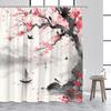 Ink Landscape Shower Curtain Abstract Mountain Water Red Floral Birds Chinese Style Bath Curtains Home Bathroom Decor with Hooks