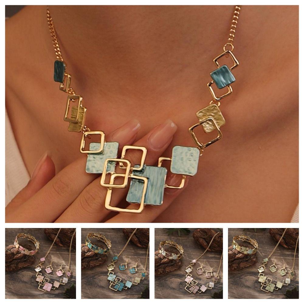Geometric Necklace Bracelet Earrings Vintage Square Bracelet Vintage Colored Necklace Party