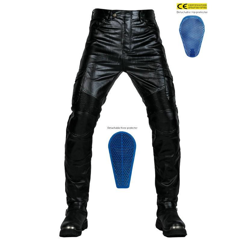 Motorcycle Riding Pants Mens PU Leather Windproof Waterproof Protective Gear