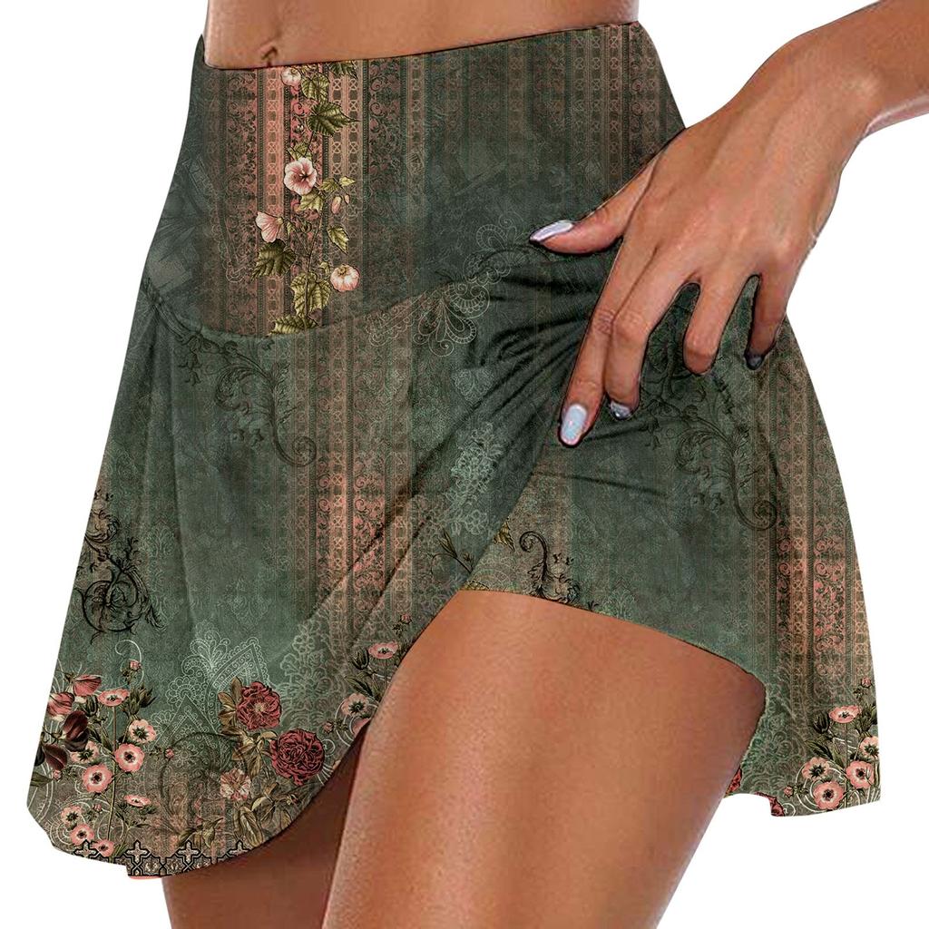 Women's Athletic Stretchy Pleated Tennis Skirts Run Yoga Inner Shorts Elastic Sports Golf Skorts