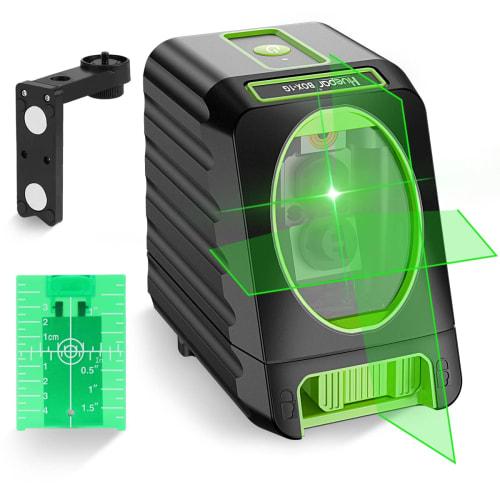 Huepar BOX-1G 2-Line Green Laser Level with Cross Line, Green Laser, Automatic Correction, Tilt Mode, 130 & 150 Line Output Angle, Mini Type, Line S