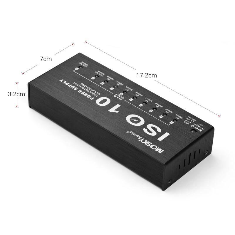 MOSKYAUDIO ISO10 Guitar Effect Pedal Power Supply Station 10 Isolated DC Outputs & One 5V USB Output for 9V 12V 18V Effects