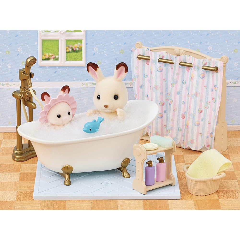 Sylvanian Families Bathroom & Shower Set Toy for Dollhouse, Age 3+, EPOCH