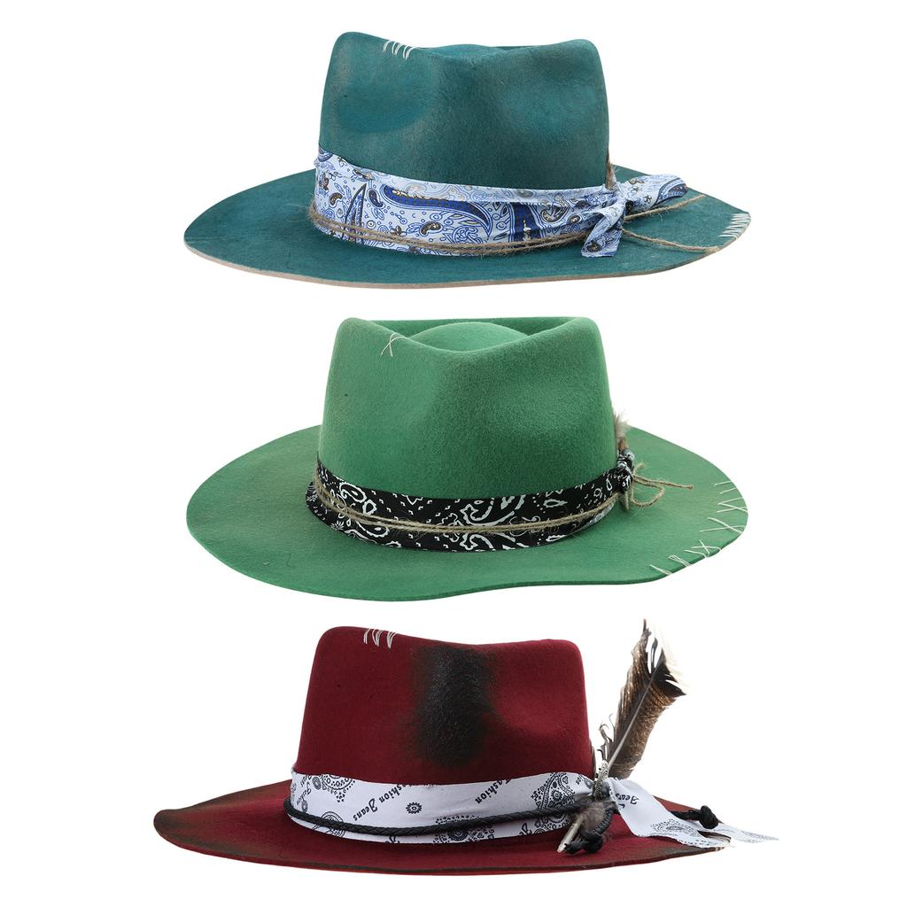Wool Fedoras Panama Hat Exotic Distressed Homburg for Women Men Photo Props Western for Stage Live Show Headwear