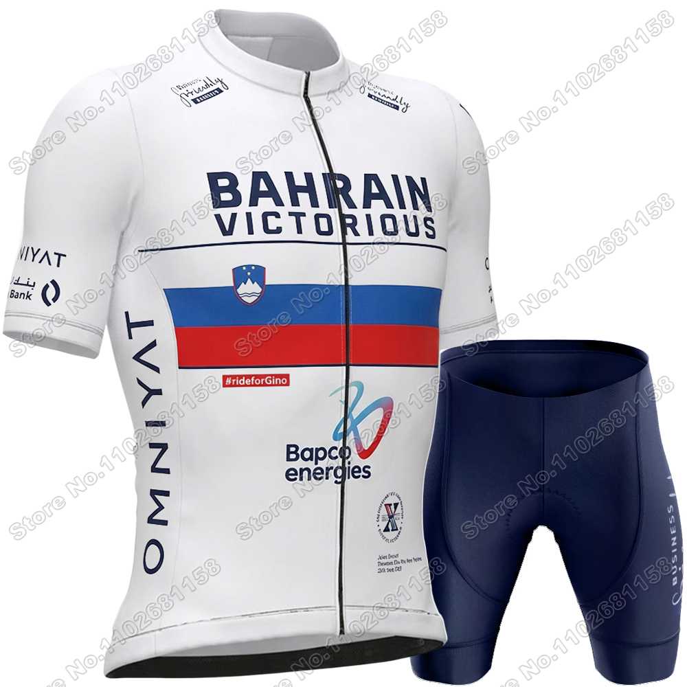 Комплект велоформы Team Bahrain-Victorious Белый Летняя велоодежда Мужской комплект Рубашка для шоссейного велосипеда Костюм Велосипедные шорты с лямками