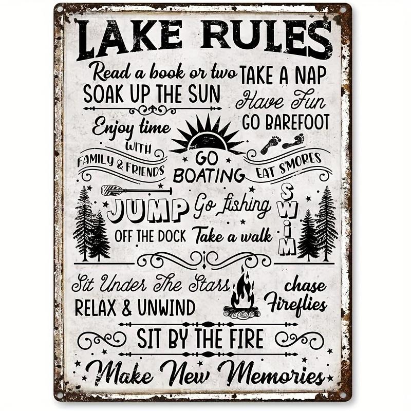 Lake House Rules Signs Decor Lakehouse Decor for The Home Lake Life Wall Decorations Gift Ideas for The Lake Cabin Aluminum