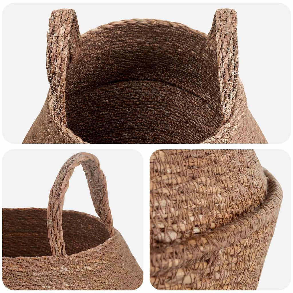 Seagrass Plant Basket with Handles 2 pcs Natural Ø 22 x 20 cm 100percent Seagrass