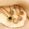 Women'S Zircon Heart Necklace Stainless Steel Jewelry Gold Chain Necklace Shiny Green/Pink/White Pendant Necklace
