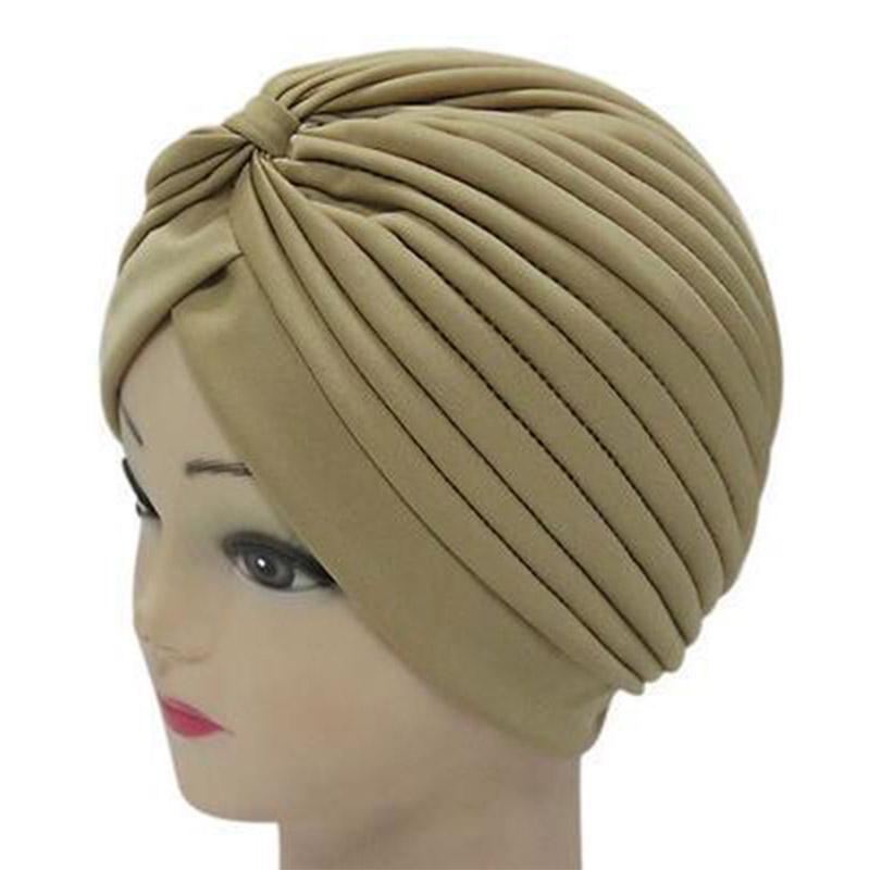 Hot Sale Knotted 1PC Stretchy Hot Sale Adult Headband Turban Popular Muslim Hat For Women High Quality Chemo Indian Cap Hijab Bandanas Head Wrap