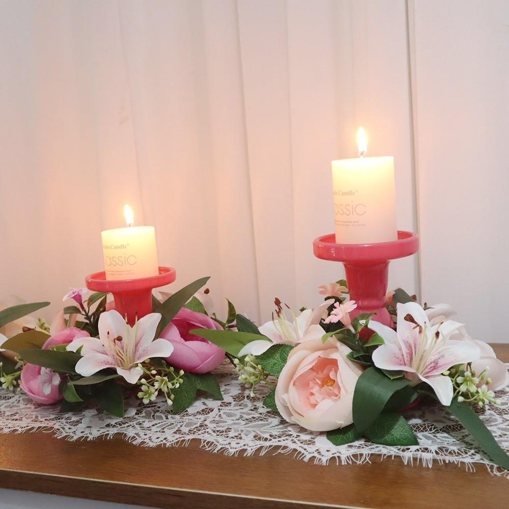 New Simulated Candlestick Wreath Silk Artificial Flowers Candle Ring Mini Wreath Dining Table Core