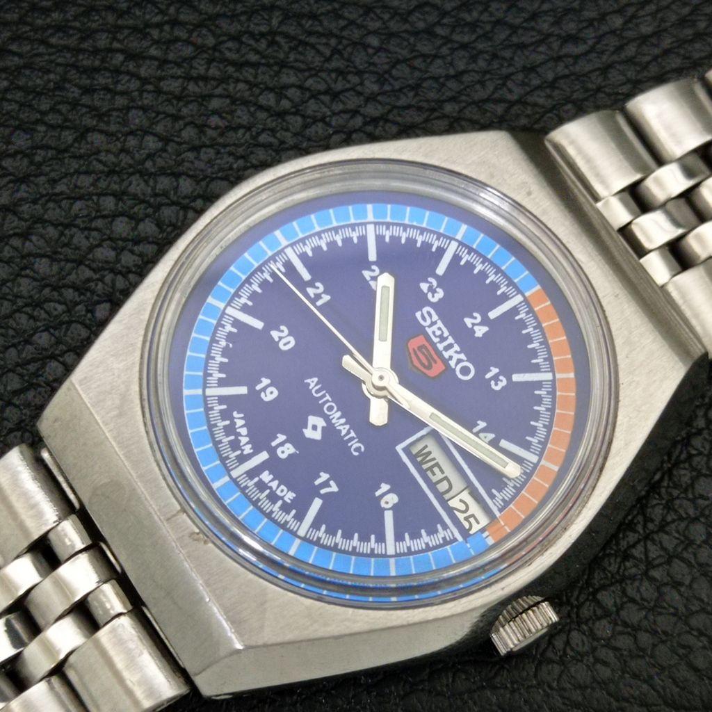 ОРИГИНАЛЬНЫЕ ВИНТАЖНЫЕ МУЖСКИЕ АВТОМАТИЧЕСКИЕ ЧАСЫ SEIKO 5 ЯПОНИЯ С СИННИМ ЦИФЕРБЛАТОМ a708391-1