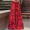 Summer Women's Dress Printed Round Neck Long Ruffled Hem Dresses