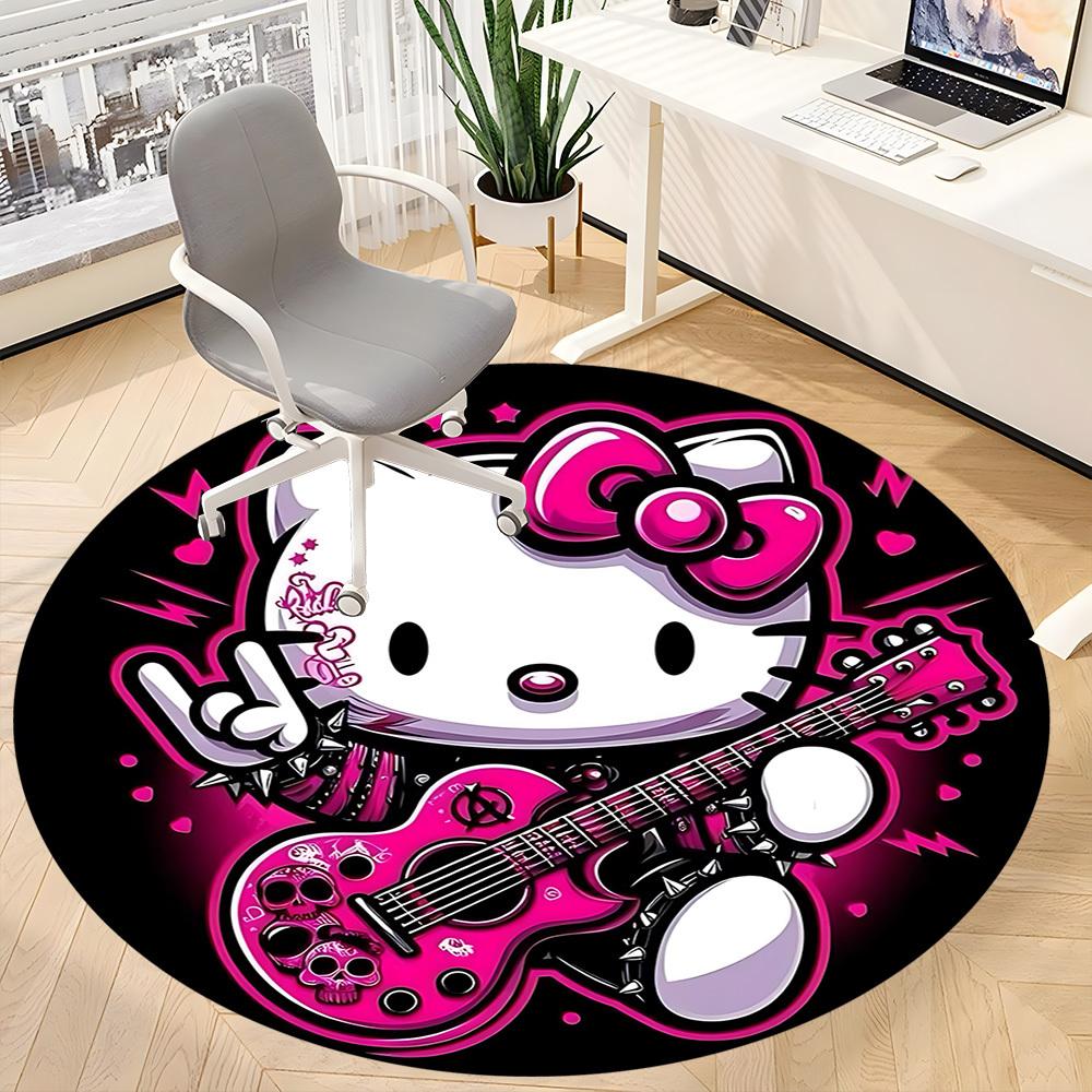 1 шт. Круглый коврик Hello Kitty для офиса - Идеально подходит для декора офиса или кабинета, Можно стирать в машине, Нескользящая основа, Декоративный коврик для пола
